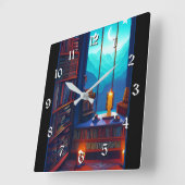 Night Sky Library Quadratische Wanduhr (Winkel)