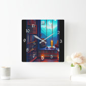 Night Sky Library Quadratische Wanduhr (Zuhause)