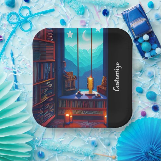 Night Sky Library Square Pappteller (Party)
