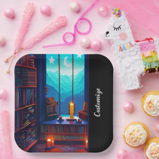 Night Sky Library Square Pappteller (Party)