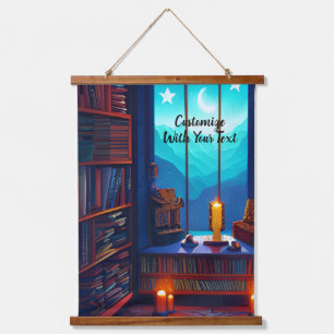 Night Sky Library Wandteppich Mit Holzrahmen