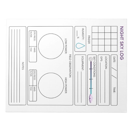 Night Sky Log Notizblock (Vorderseite)
