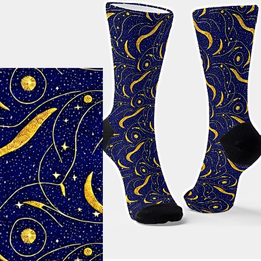 Night Sky Metallic Gold Blue Celestis Formen Socken