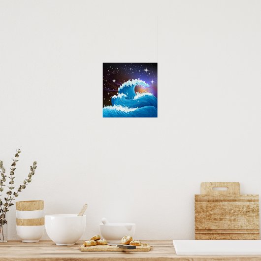 Night Sky mit Riesenwache Zeichne blau Poster (Küche)