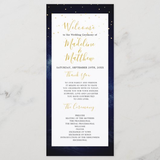 Night Sky Moderne Elegante Hochzeit Willkommen Programm (Vorderseite)