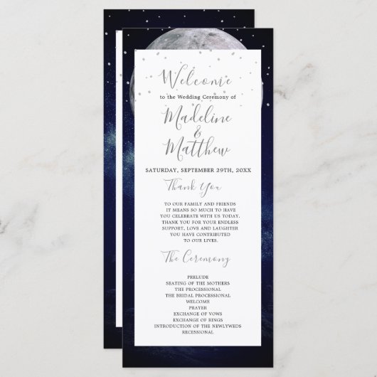 Night Sky Moon Celestial Elegante Hochzeit Willkom Programm (Vorne/Hinten)