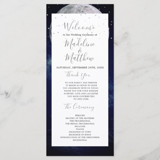 Night Sky Moon Celestial Elegante Hochzeit Willkom Programm (Vorderseite)