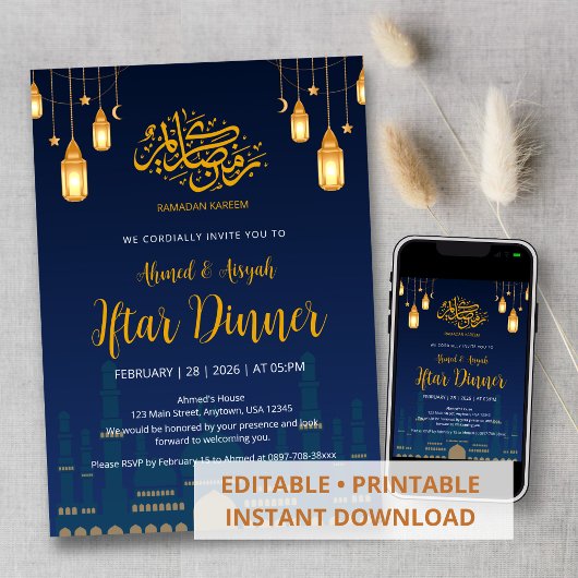 Night Sky Mosque Silhuette Iftar Dinner Einladung