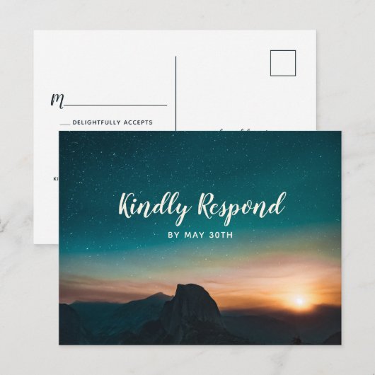 Night Sky Mountain Galaxy Modern Star Wedding RSVP Einladungspostkarte (Vorne/Hinten)