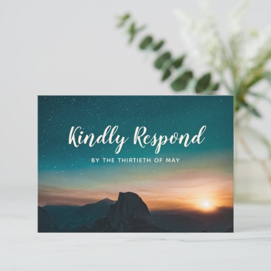 Night Sky Mountain Galaxy Sunset Stars Hochzeit RSVP Karte (Stehend Vorderseite)