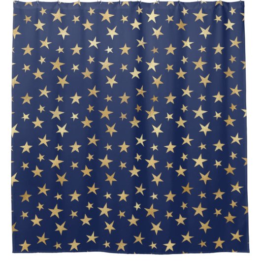 Night Sky Navy und Gold Stars Duschvorhang (Vorderseite)