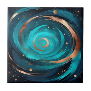 Night Sky Nebula Türkis und Kupfer Metallic Fliese