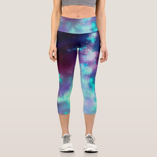 Night Sky Neonlight Lights Capri Leggings (Vorderseite)