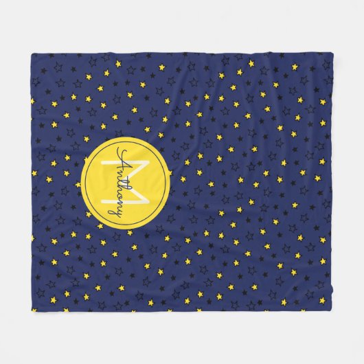Night Sky Niedlich Stars auf Navy Blue Pattern Mon Fleecedecke (Vorderseite (Horizontal))