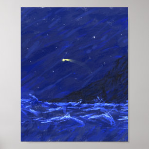 Night Sky Ocean Cliff Shooting Star Leinwand Poster