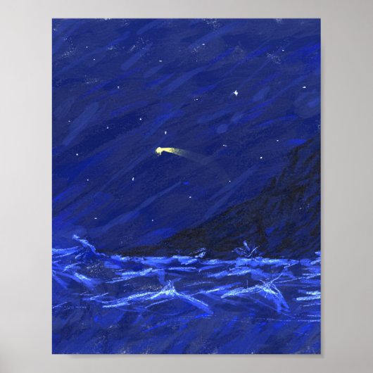 Night Sky Ocean Cliff Shooting Star Leinwand Poster (Vorne)