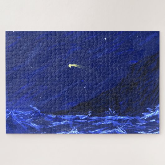 Night Sky Ocean Cliff Shooting Star Leinwand Puzzle (Horizontal)