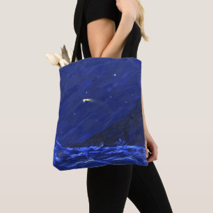 Night Sky Ocean Cliff Shooting Star Leinwand Tasche