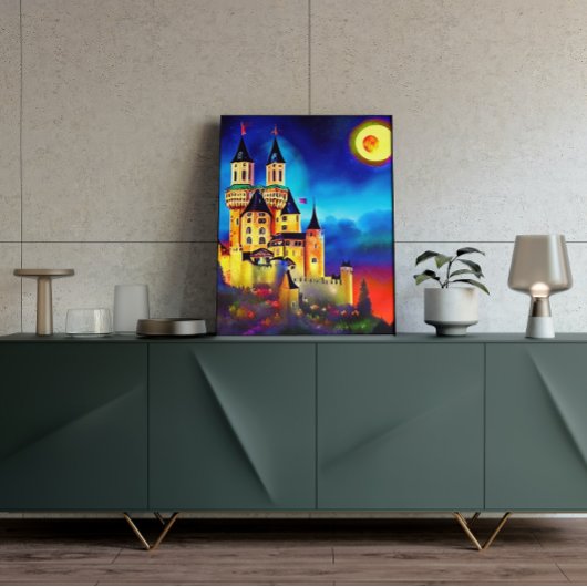 Night Sky Over Castle Painting Poster