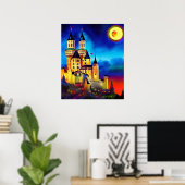Night Sky Over Castle Painting Poster (Heimbüro)