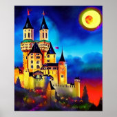 Night Sky Over Castle Painting Poster (Vorne)