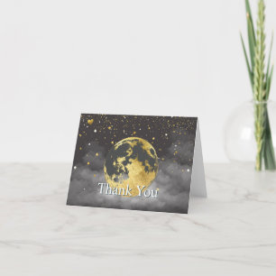 Night Sky Over Moon and Stars Celestial Gold Dankeskarte