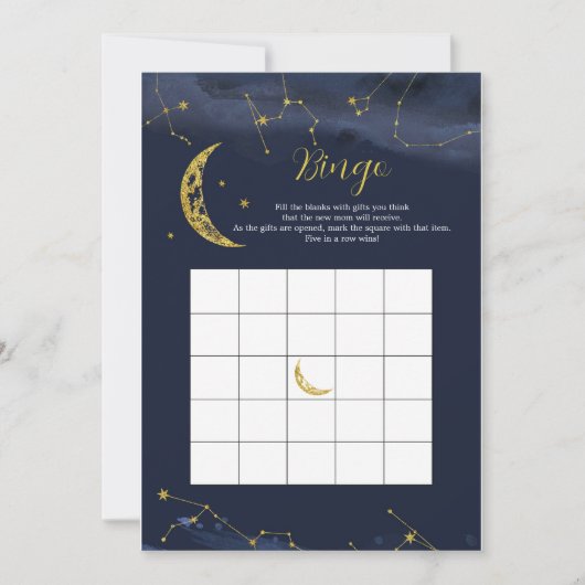 Night Sky Over Moon Baby Shower Bingo Game Einladung (Vorderseite)