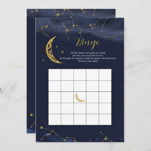 Night Sky Over Moon Baby Shower Bingo Game Einladung (Vorne/Hinten)