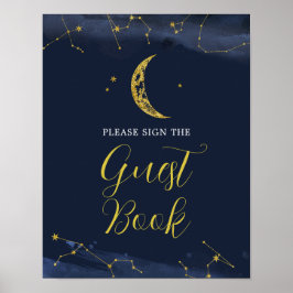 Night Sky Over Moon Baby Shower Guest Book Poster