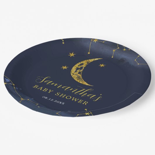 Night Sky Over the Moon Baby Shower Paper Plate Pappteller (Schrägansicht)