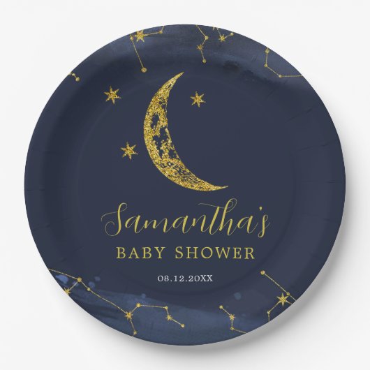 Night Sky Over the Moon Baby Shower Paper Plate Pappteller (Vorderseite)