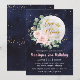 Night Sky Pink Floral Zwei der Mond 2. Geburtstag Einladung