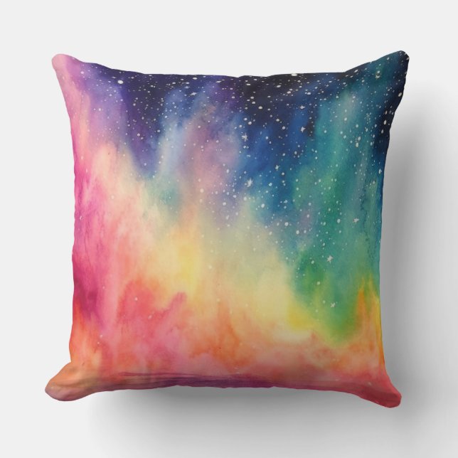 Night Sky Rainbow Abstrakte Aquarellbilder Kissen (Vorderseite)