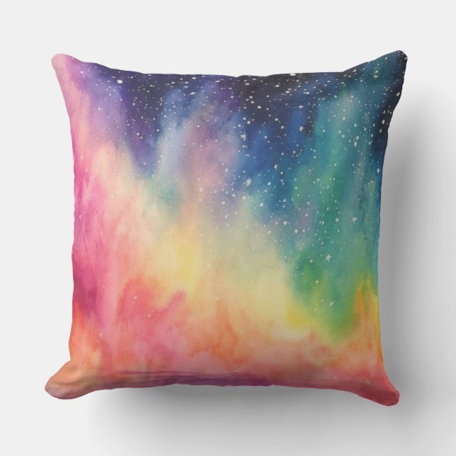 Night Sky Rainbow Abstrakte Aquarellbilder Kissen (Vorderseite)