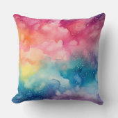 Night Sky Rainbow Abstrakte Aquarellbilder Kissen (Vorderseite)