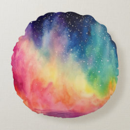 Night Sky Rainbow Abstrakte Aquarellbilder Rundes Kissen
