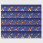 Night Sky Rocket Ship Geschenkpapier (Flach)