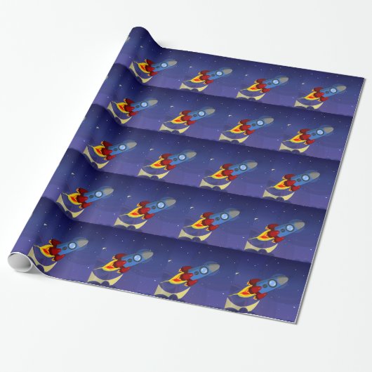 Night Sky Rocket Ship Geschenkpapier (Ungerollt)