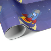 Night Sky Rocket Ship Geschenkpapier (Rolleneckpunkt)
