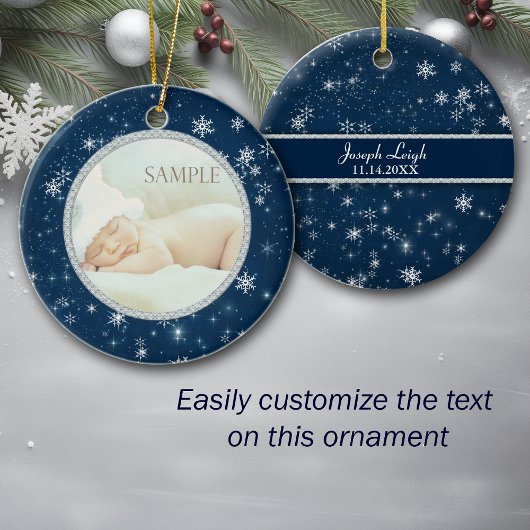 Night Sky Snowflakes Baby Foto Vorlage Keramik Ornament