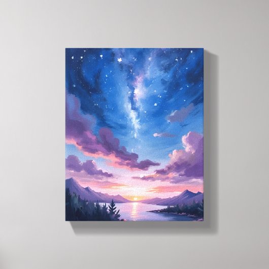 Night Sky | Starry Lake Purple Watercolor Leinwanddruck (Vorderseite)