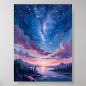 Night Sky | Starry Lake Purple Watercolor Poster (Vorne)
