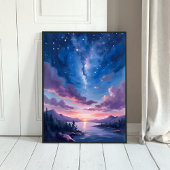 Night Sky | Starry Lake Purple Watercolor Poster