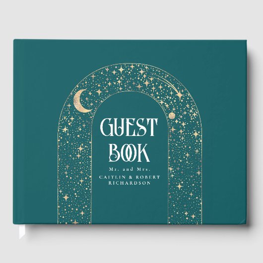 Night Sky Stars Celestial Aquamarin Wedding Gästebuch (Vorderseite)