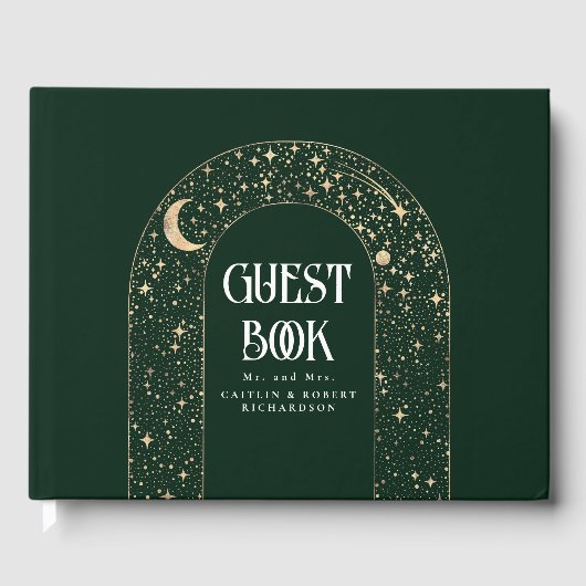Night Sky Stars Celestial Emerald Green Wedding Gästebuch (Vorderseite)