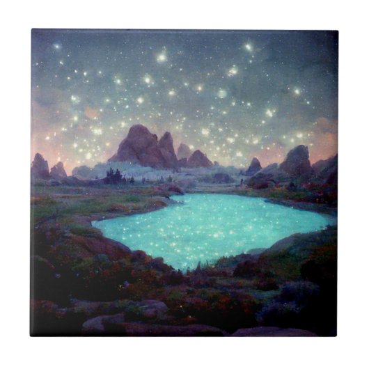 Night Sky Stars Fantasy Landschaft Fliese (Vorderseite)