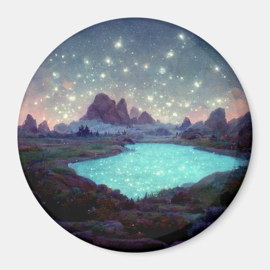 Night Sky Stars Fantasy Landschaft Magnet (Vorne)