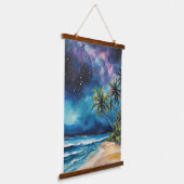 Night Sky Stars Lila Tropical Beach Palm Trees Wandteppich Mit Holzrahmen (Gewinkelt)