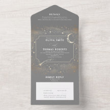 Night Sky Stars Moon Celestial Gray Wedding