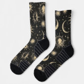 Night Sky Stars & Moon Chalk Zeichnend Muster Socken (Links)